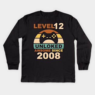 Level 12 Unlocked Awesome Since 2008 12yr Birthday Gamer Kids Long Sleeve T-Shirt